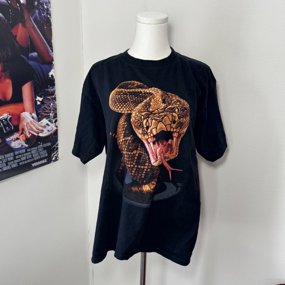 Vintage Orange and Black Snake Front and Back Graphic Short Sleeve Tee Shirt